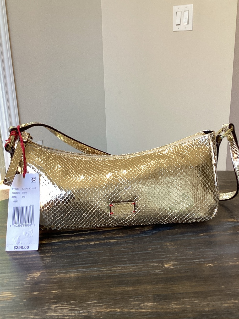 Frances Valentine Mia Metallic Gold Snake Embossed Shoulder Bag